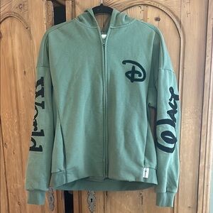Disney Green Hoodie Zip Up with Black Logo